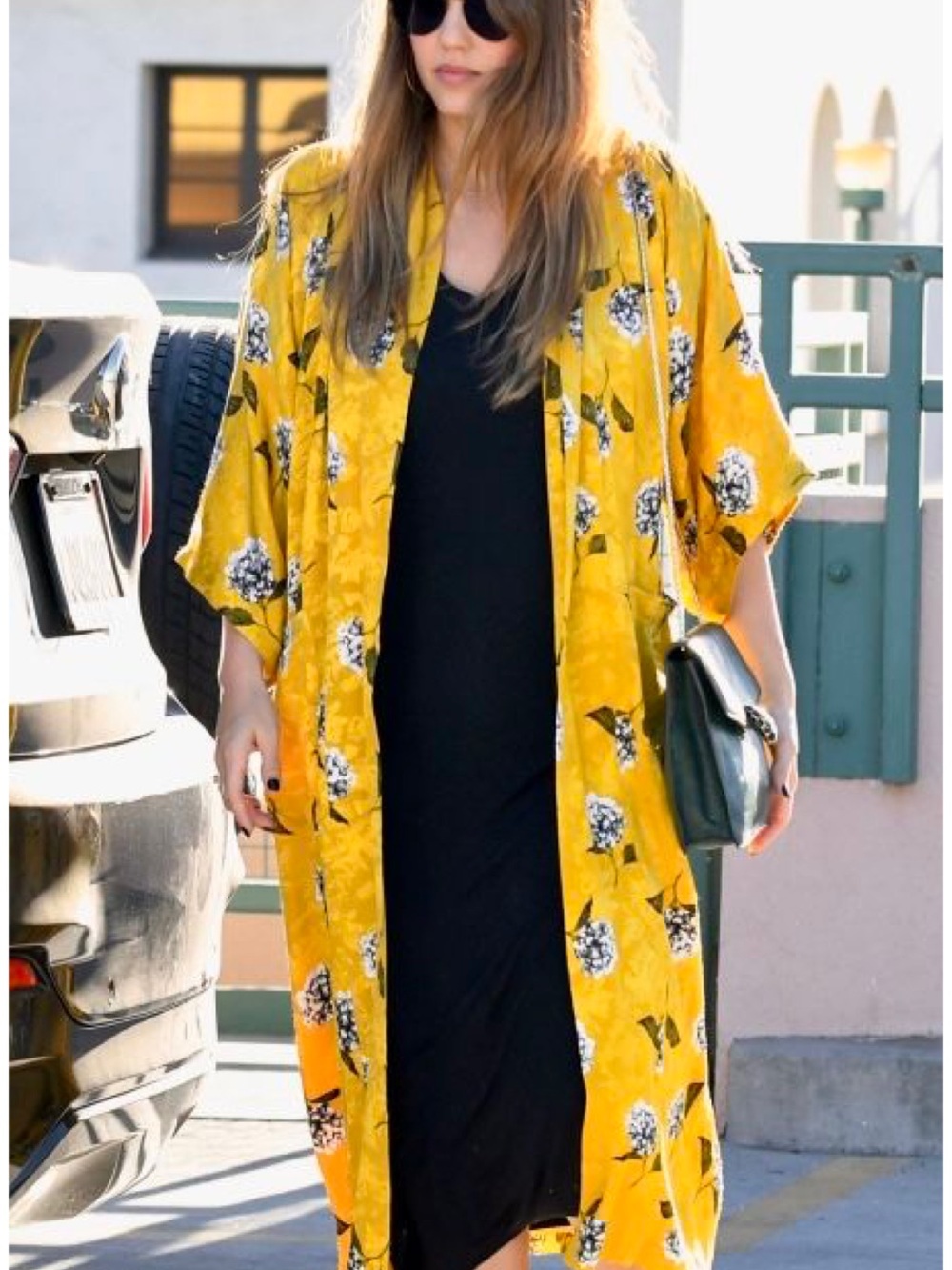ASO Jessica Alba. NWOT Topshop yellow floral kimono duster.